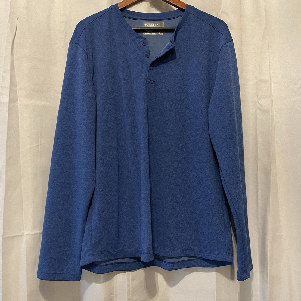 Twillory Henley Shirt Men 2XL Blue Performance Long Sleeve Athleisure